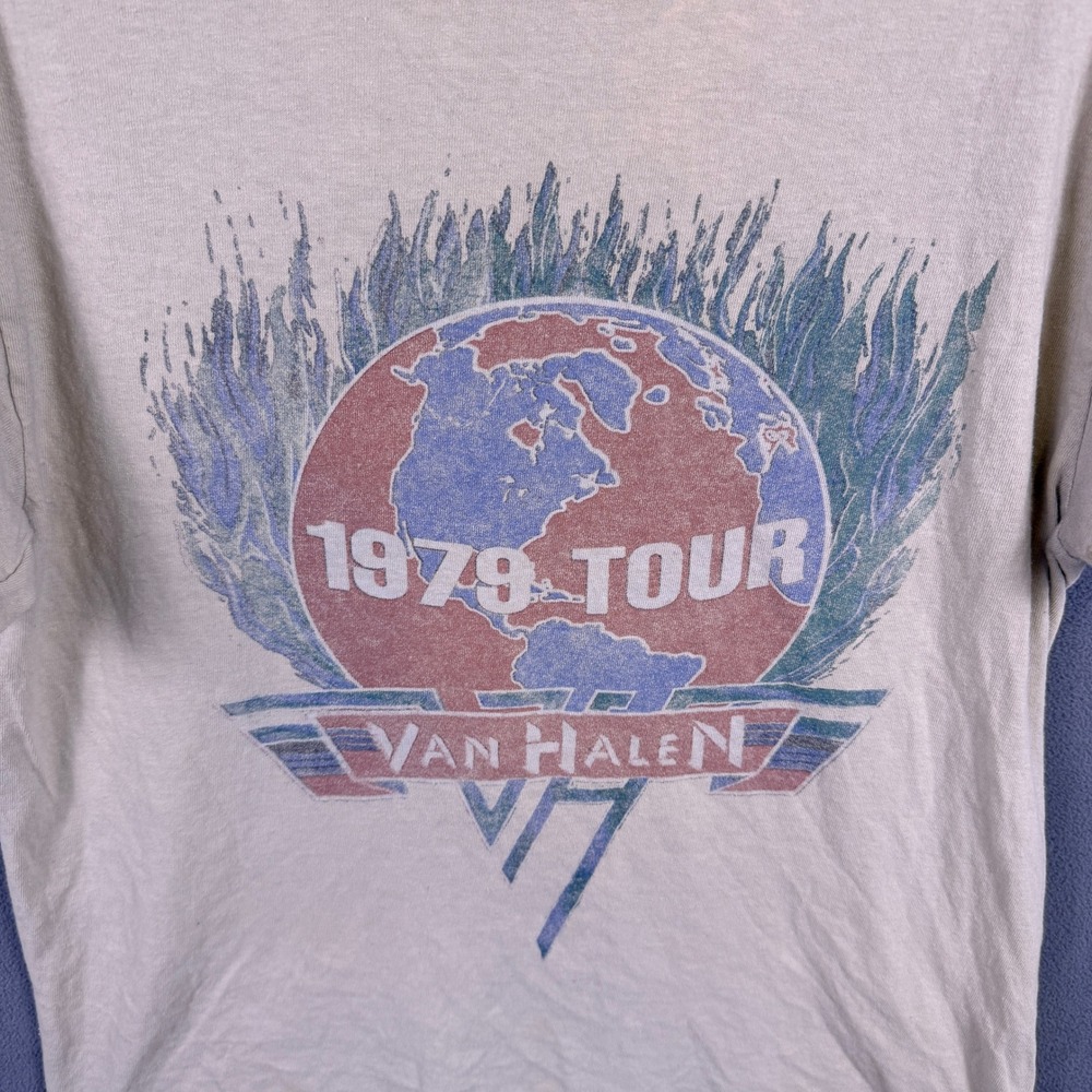 Van Halen T-Shirt Mens Small Tan 1979 World Tour Graphic Rock Band Concert Tee - Picture 2 of 7